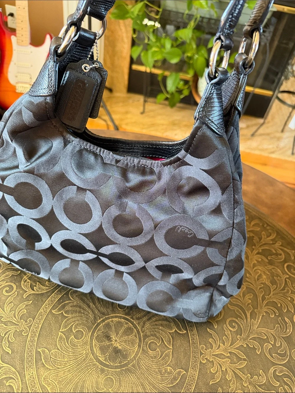 Coach Black Signature C Satin Hobo Bag